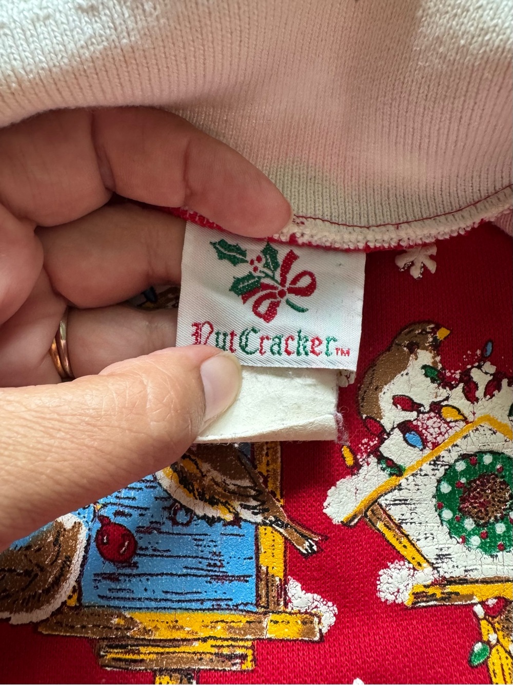 Vintage Holiday Puffy Birdhouse Sweater with Collar- Size L - Picture 7 of 7